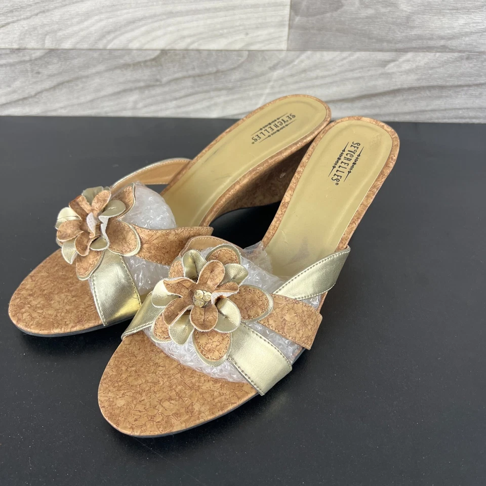 Sandalias Seychelles de corcho y flores para mujer talla 11 marrón cómodo tacón de cuña Foto 3 de 4
