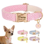 Glitter Personalized Dog Collar Soft Nylon with Custom Pet Name Engraved Buckle