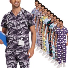 Women Printed Nursing Scrub Sets Stylish Multi-Color Options Soft Elastic Fabric