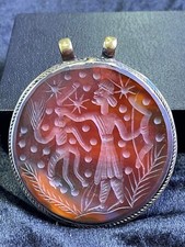 Unique old Roman intaglio agate stone old Afghan silver pendant