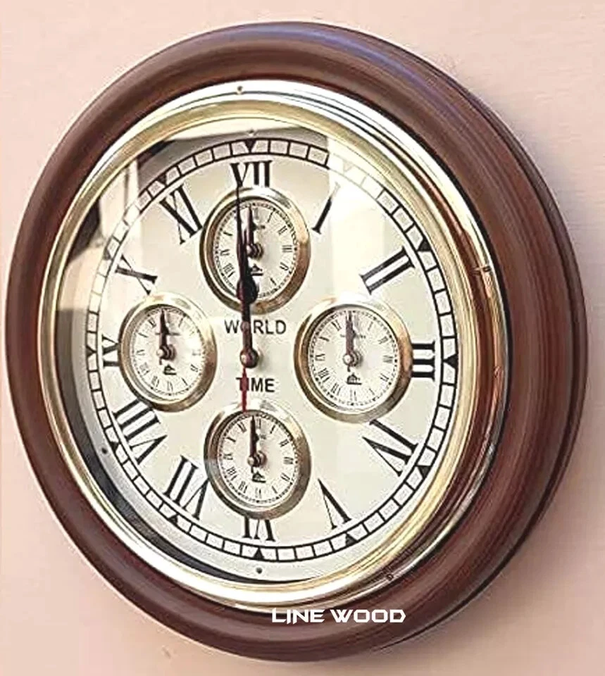 World Time Wood Wall Clock Antique Stayle Home & Office Decoration 40.6cm - Image 4 of 4
