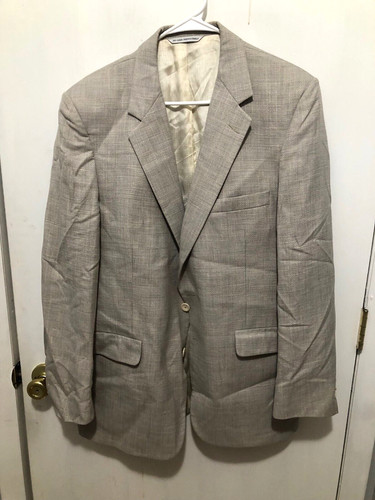 Halston, Blazer da uomo vintage Halston beige look tweed giacca foderata 2 bottoni circonferenza petto 44"