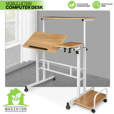  ROLLING ADJUSTABLE HEIGHT DESK Workstation Laptop Computer PC Table w/CPU Stand