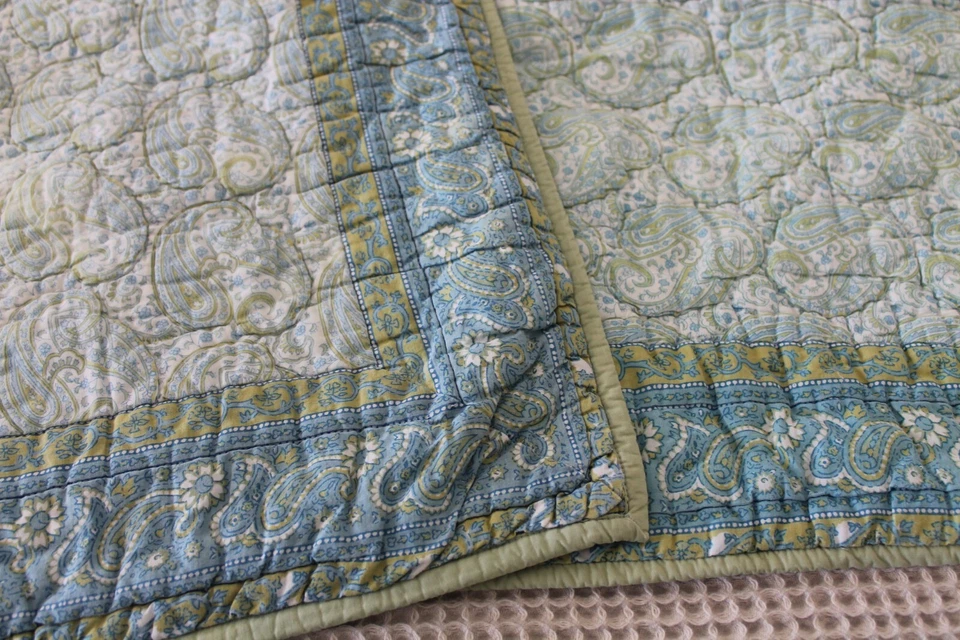Pottery Barn Paisley Euro Pillow Shams Green Blue Set Of 2 - Image 3 of 4