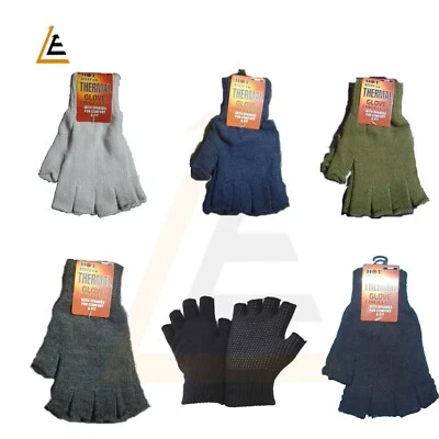 HOT & STUFF Mens Womens Thermal Fingerless Knitted Winter Warm Half Finger Gloves 1 Pairs