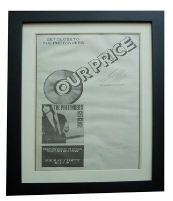THE PRETENDERS+GET CLOSE+RARE+ORIGINAL 1986+POSTER+AD+FRAMED+EXPRESS WORLD SHIP