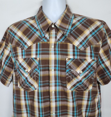 True Religion Western Shirt Mens XL Short Sleeve Snap Button Plaid Cotton Cowboy - Picture 3 of 11