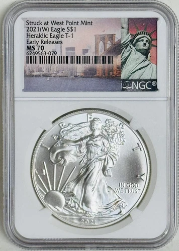 2021 (W) 1 oz Silver Eagle $1 “TOP POP - Heraldic Eagle T-1” NGC: MS70 #C992