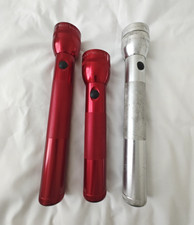 VTG Lot of 3 Mag-Lite 3 D 2 D-Cell Battery 2 Red 1 Silver Flashlights