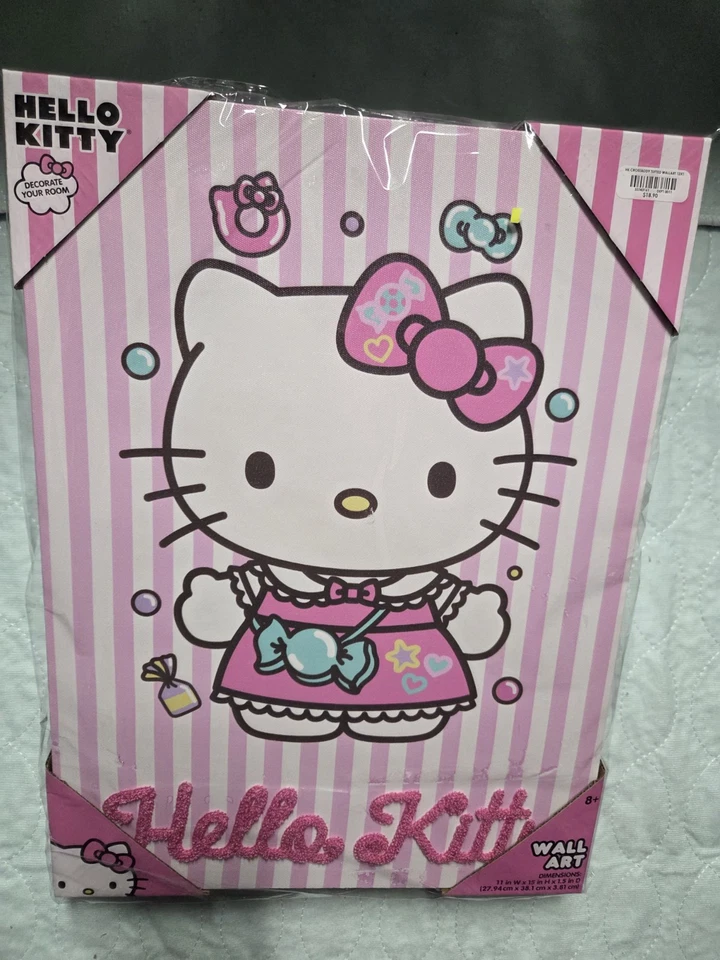 Arte de pared Hello Kitty rosa lienzo rayas decoración niña Foto 4 de 4