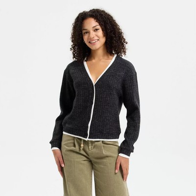 Women Long Sleeve V-Neck Cardigan Sweater - Universal Thread Charcoal Gray XL