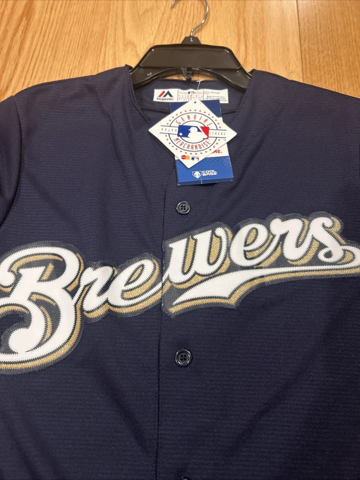 Majestic MLB Milwaukee Brewers Official Cool Base Blank Jersey Navy S Men’s NWT - Image 3 of 4