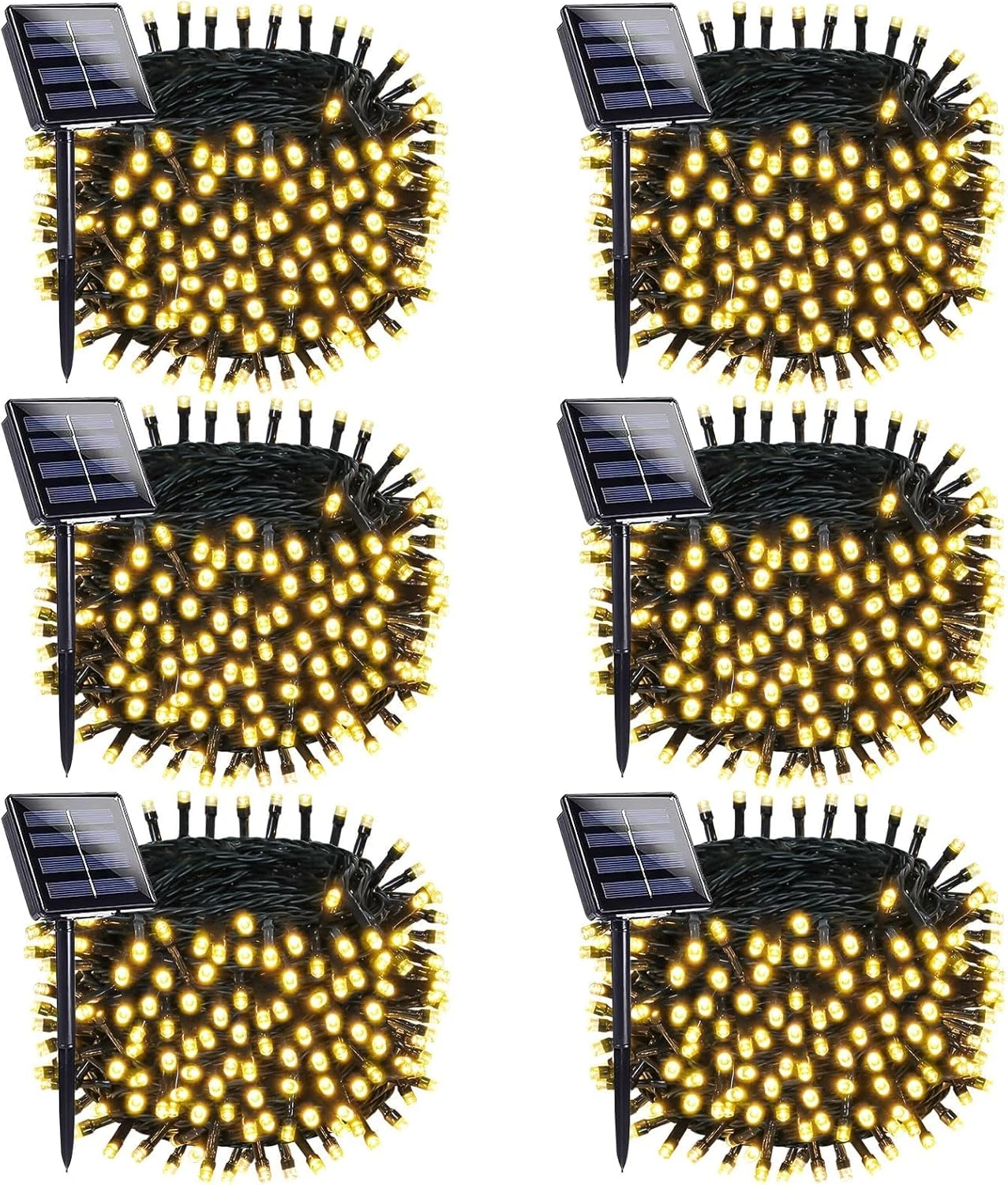 480LED Solar String Lights - 6 Pack Warm White Outdoor Xmas Decor, 8 Modes