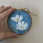 Hand Painted Wood Ornament Round Hanging Holiday Floral Contemporary Nature — photo 3