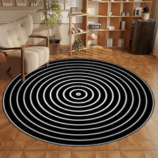 1pc Large Modern Minimalist Black White Round Area Mat - Black White Striped