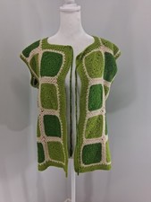 Vintage Handmade L Granny Square Vest Boho Cottage Sweater Crochet Cardigan 70s