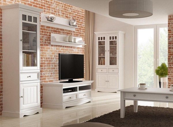 Wohnzimmer Set Wandregal Kommode Sideboard WohnwäNde Vitrine Landhaus 4Tlg. Neu-image
