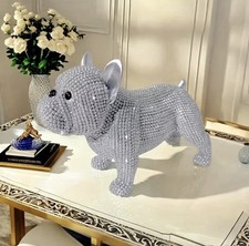 Estatuilla de bulldog francés con estrás de cristal brillante estatua de perro decoración del hogar