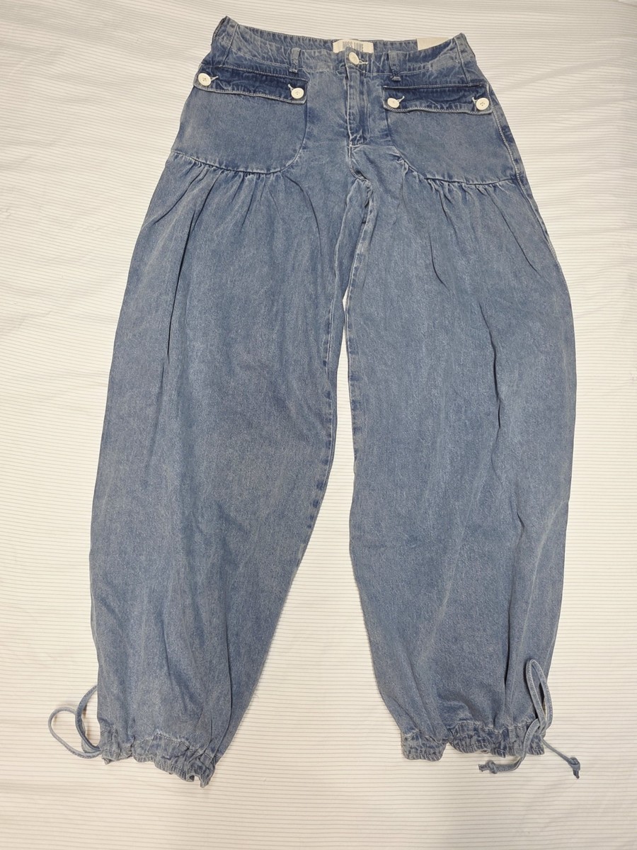Miss Love Wide Leg Jeans Women's M Blue Chambray Balloon Style