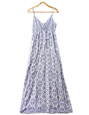ESPRIT Dress Womens 8 Blue White Sleeveless A-line Maxi Casual