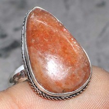 925 Silver Plated Sunstone Ring Handmade Gemstone Jewelry Size US 9 JW