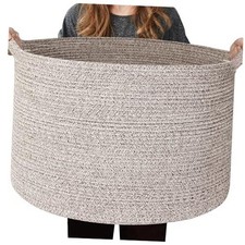 Extra Large Blanket Basket, Woven Cotton Rope Baskets for Organizing Brown