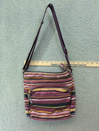 TUMI Crossbody Shoulder Bag - Multicolor Stripe Nylon - Adjustable Strap - EUC - Picture 2 of 14
