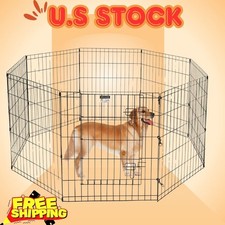 NEW Dog Playpen Foldable Metal Exercise Pen 8 Panels 24x30in Door Indoor Outdoor