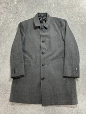 Vtg London Fog Signature Overcoat Mens 46 Gray Herringbone Tweed Wool Warm Wear
