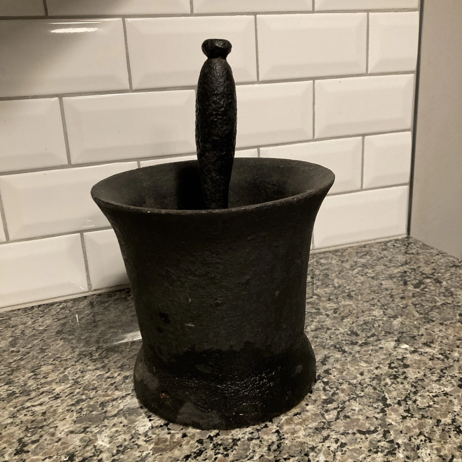 HUGE rare antique early 19th century handmade solid cast iron mortar and pestle