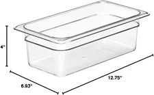 Cambro 1/3 GN Food Pan, 4" Deep, Clear, 34CW-135  PACK of 6 pcs