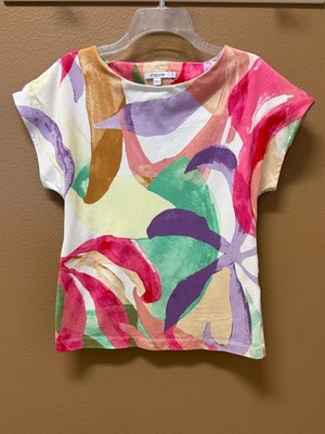 CHICO'S BLOOM DOLMAN SHORT SLEEVE TEE, ALALBASTER, SIZE 00