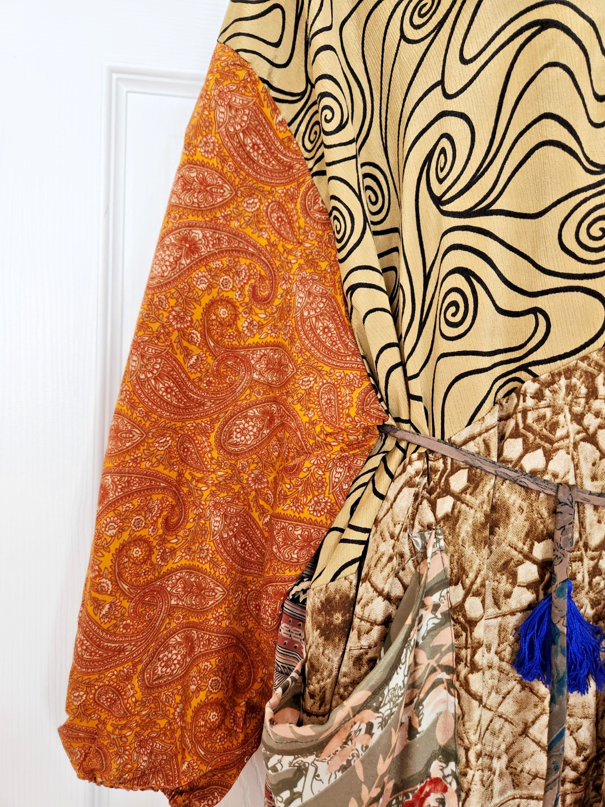 GURU MULTICOLOR SILK PATCHWORK KIMONO BELTED ROBE… - image 5