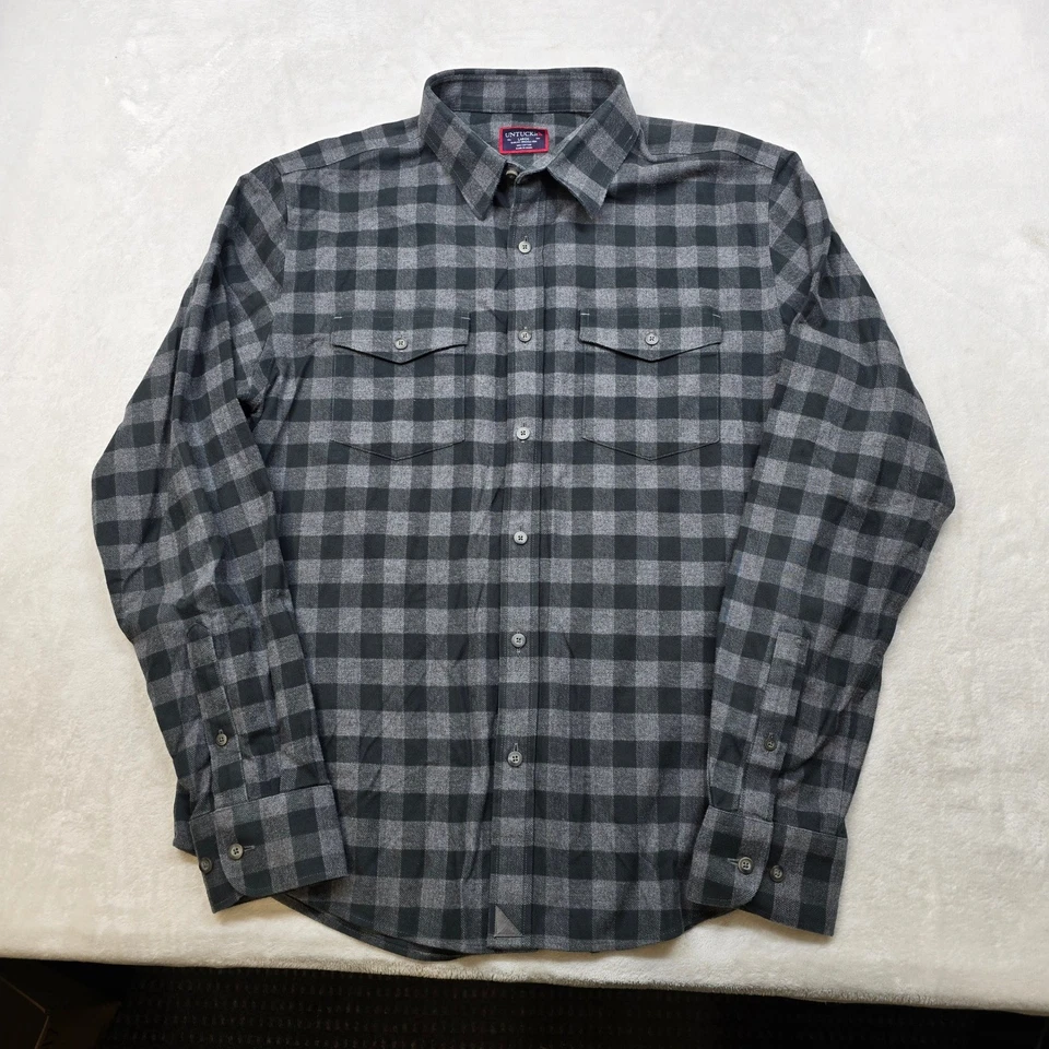 UNTUCKit Flannel Shirt Mens Large Gray Black Buffalo Plaid Long Sleeve - Image 2 of 4