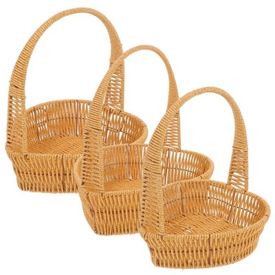 Portable Khaki Woven Storage Basket Hand Woven Decorative Gift and Flower Holder