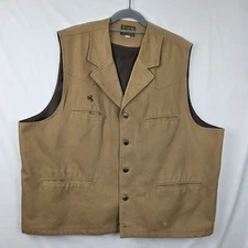 Wyoming Traders Brown Bronco Canvas Vest Button Closure Mens 3-XL Western Cowboy