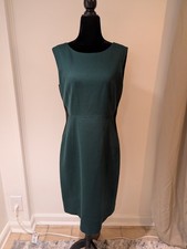 Tahari Womens Green Black Fitted Pencil Dress Size 10 Zip Back Lined Sleeveless