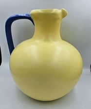 Vintage Haeger Yellow Pitcher Blue Handle Mat...