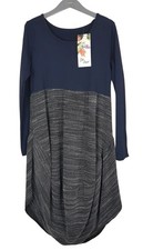 Made In Italy Navy Bubble Hem Tunic Dress One Size Long Sleeve Lagenlook Boho
