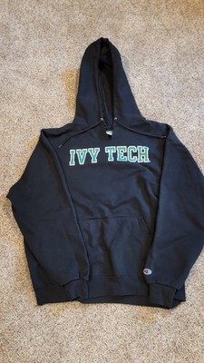 Mens IVY TECH Champion Community College Black Green Sweatshirt Hoodie Pocket XL