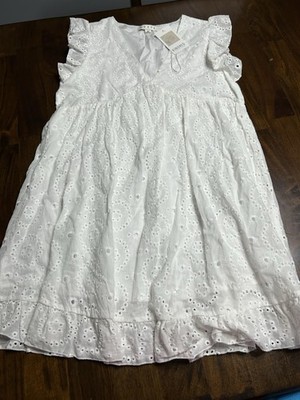 Hyfve White Eyelet Summer Cotton Dress With Lining Size Medium Boutique
