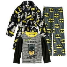 Boys DC Justice League Batman Fleece Pajamas Robe Bathrobe Set Size 10 NEW