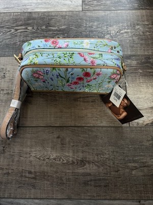 IMAN Blue Floral Crossbody Bag Zip Closure Lined Adjustable Detachable Strap