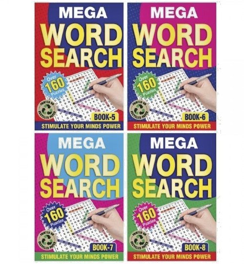 4 x A5 Mega Word Search Books Powerful Puzzles Trivia books 5 , 6 , 7 , 8