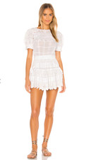 LOVESHACKFANCY AUGUSTINE WHITE MINIDRESS SIZE L $375 NEW WITH TAGS