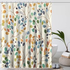Floral Shower Curtain for Bathroom, Colorful Leaves Curtain Bathroom Decorati...