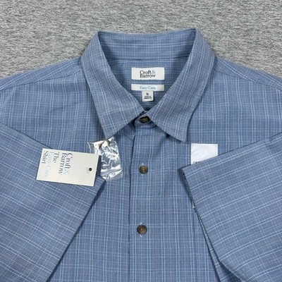 Croft & Barrow Shirt Mens XL Blue Plaid Easy Care Short Sleeve Button Up NEW