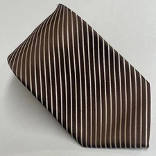 Brand Q Tie Brown Striped 100% Microfiber Men’s Neck Tie Made In China EUC.   B4