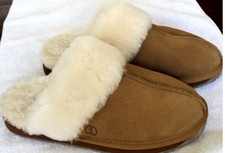 Women's Lands' End Suede Leather Furry Lined Slippers 10M