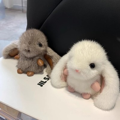 Cute Fluffy Rabbit Keychain Ring Plush Pompon Rabbit Doll Key Chain Bag Pendant